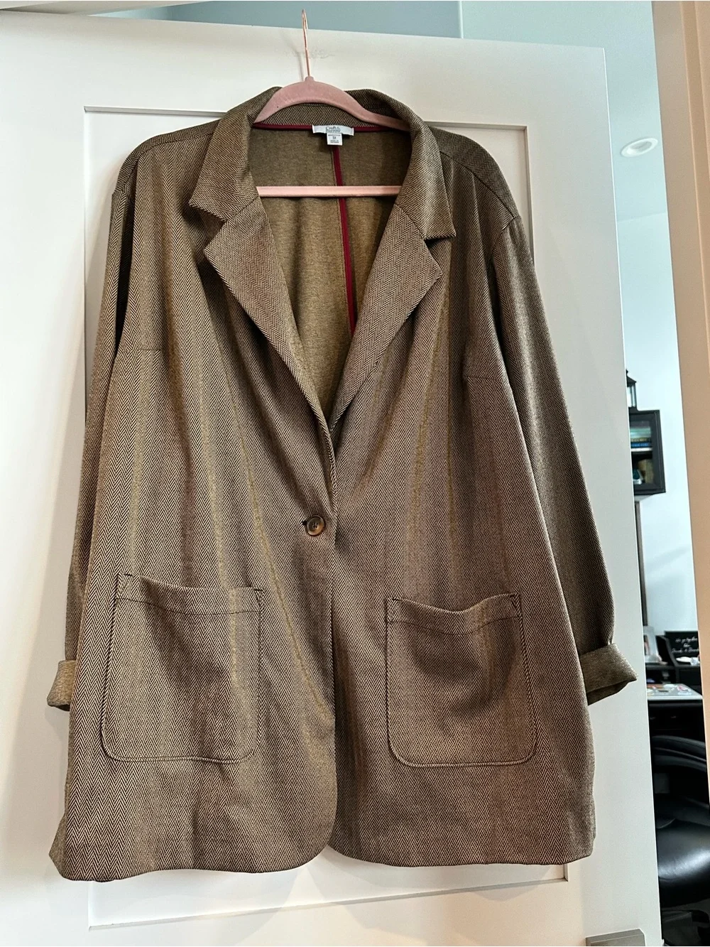 croft & barrow Olive-Brown herringbone Women's Relaxed Blazer - Picture 1 of 3